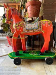 Table Decor 9 handicraft wooden horse with wheels