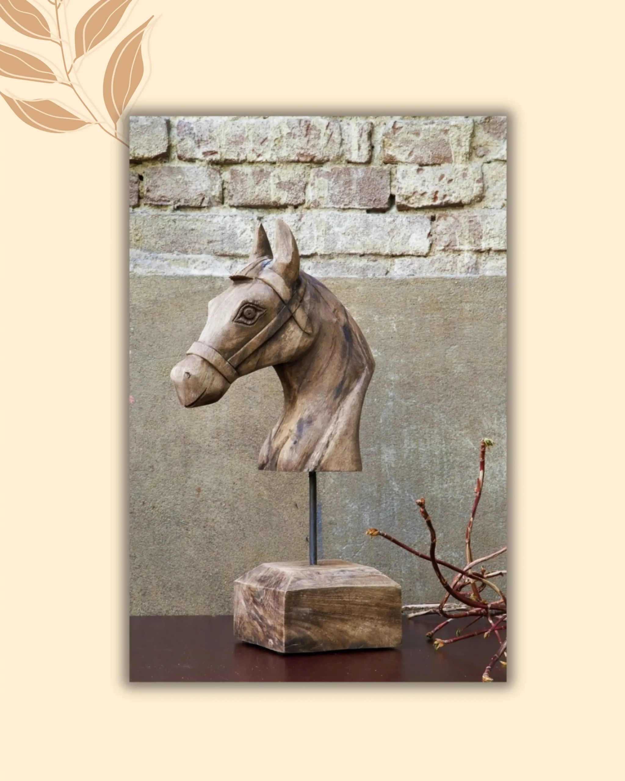 HOME 12 wooden table top horse statue show piece