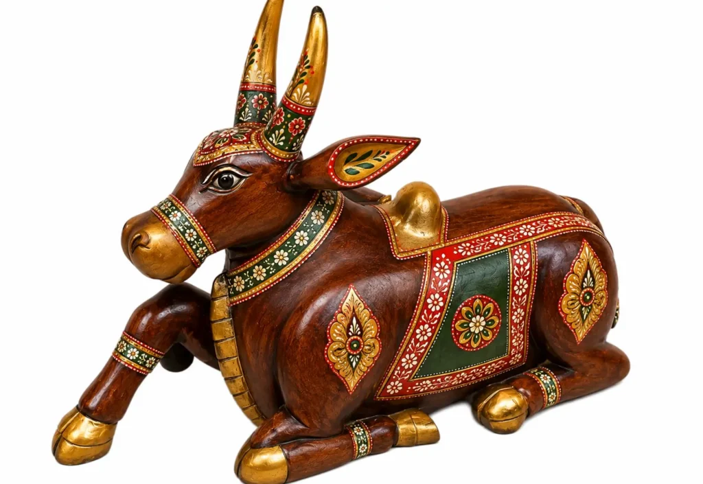 Wooden Nandi Figurines for Interior Design: Classic Beauty with a Contemporary Flare 2 handpainted nandi sculpture