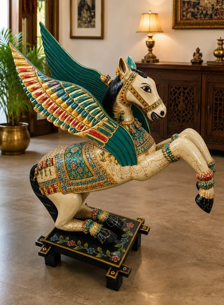 Best Handcrafted Wooden Horse Figurines in Jodhpur: A Complete Buyer's Guide (2026) 1 Handcrafted wooden flying horse figurine made from premium solid wood for luxury home décor by Krishna Art & Craft