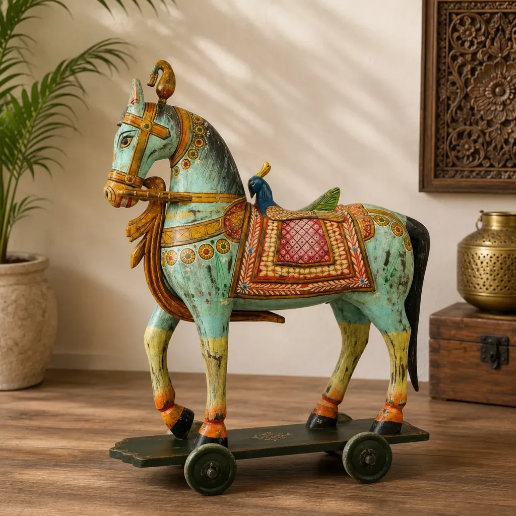 handcrafted wooden horse figurine Royal Rajasthani Horse Sculptures