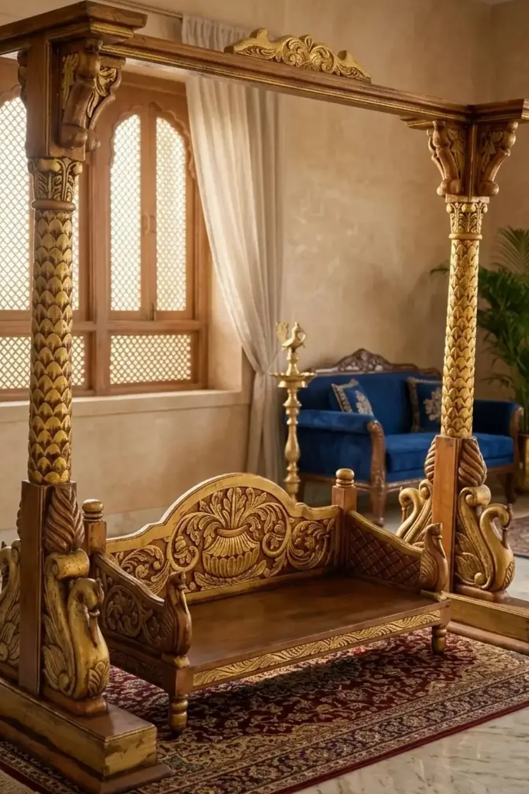 Luxury Home Decor Trends 2026: 10 Timeless Ideas to Elevate Your Living Space 3 handcrafted jhula with peacock carving