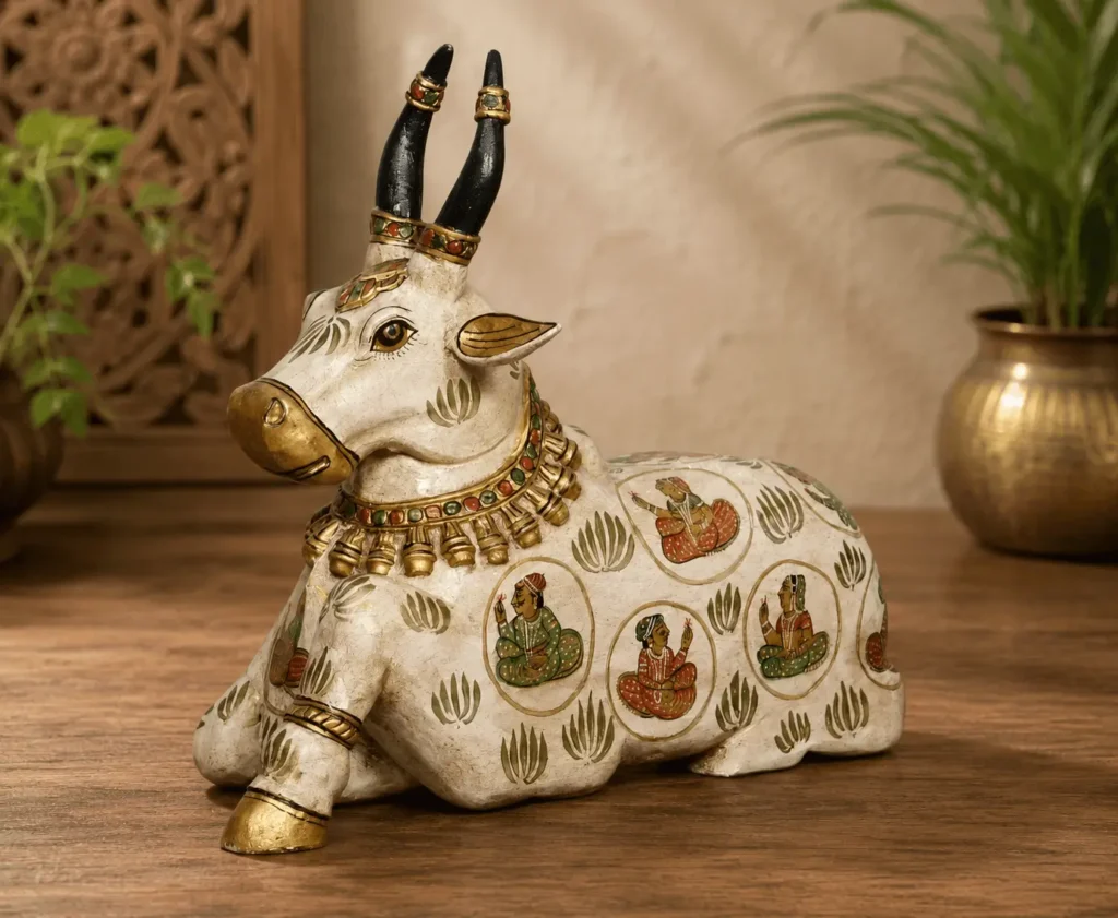 Handpainted Wooden Handicrafts for Traditional Home Decor 29 handpainted nandi sculpture