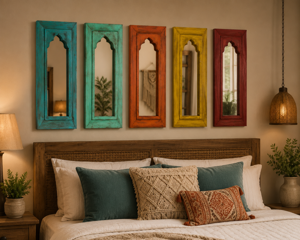 Handcrafted Wooden Wall Mirror for bed Room | Krishna Art & Craft Handcrafted rustic style Wooden Wall Mirror frames for bed Room | Krishna Art & Craft