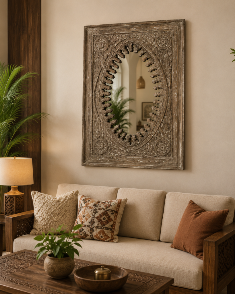 Artisan Hand-Carved Wooden Wall Mirror frame Artisan Hand-Carved Wooden Wall Mirror