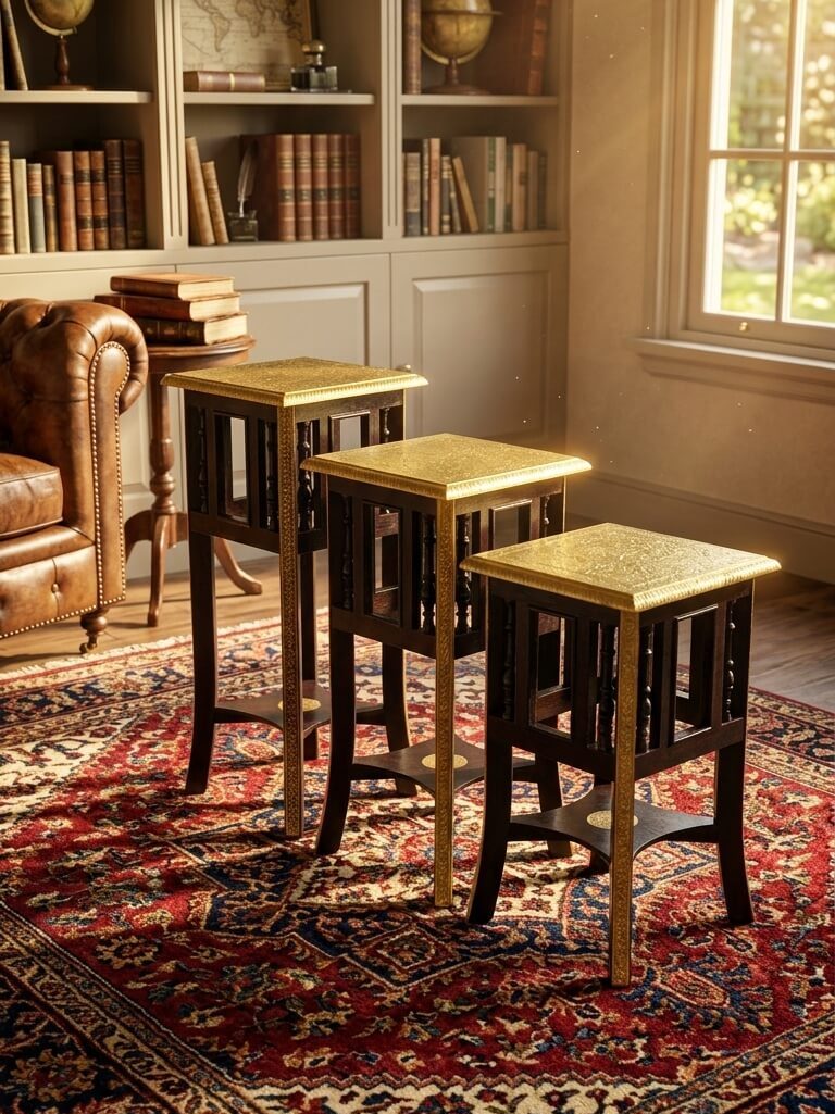 Brass-Fitted Wooden Handicrafts: The Ultimate Guide to Luxury Indian Decor 6 NESTING TABLE