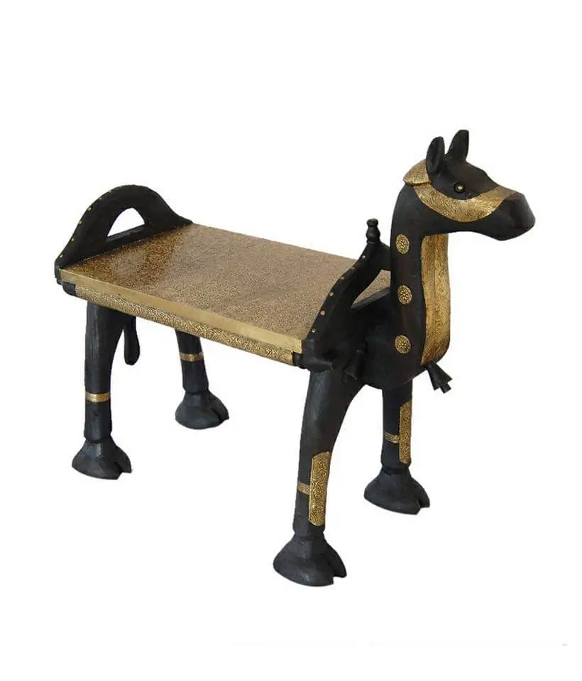 Brass-Fitted Wooden Handicrafts: The Ultimate Guide to Luxury Indian Decor 4 brass fitted chair with horse head for heritage living room decor